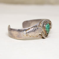 Pretty Green Turquoise Sterling Cuff with Appliqué Leaves
