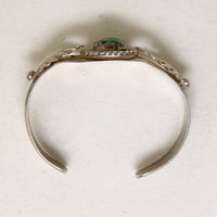 Pretty Green Turquoise Sterling Cuff with Appliqué Leaves