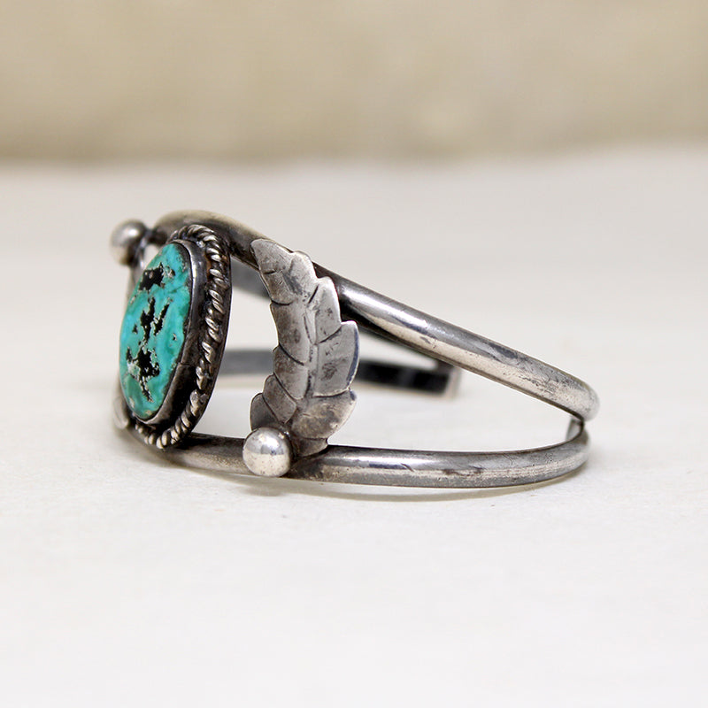 Handsome Sterling Cuff with Turquoise & Leaves