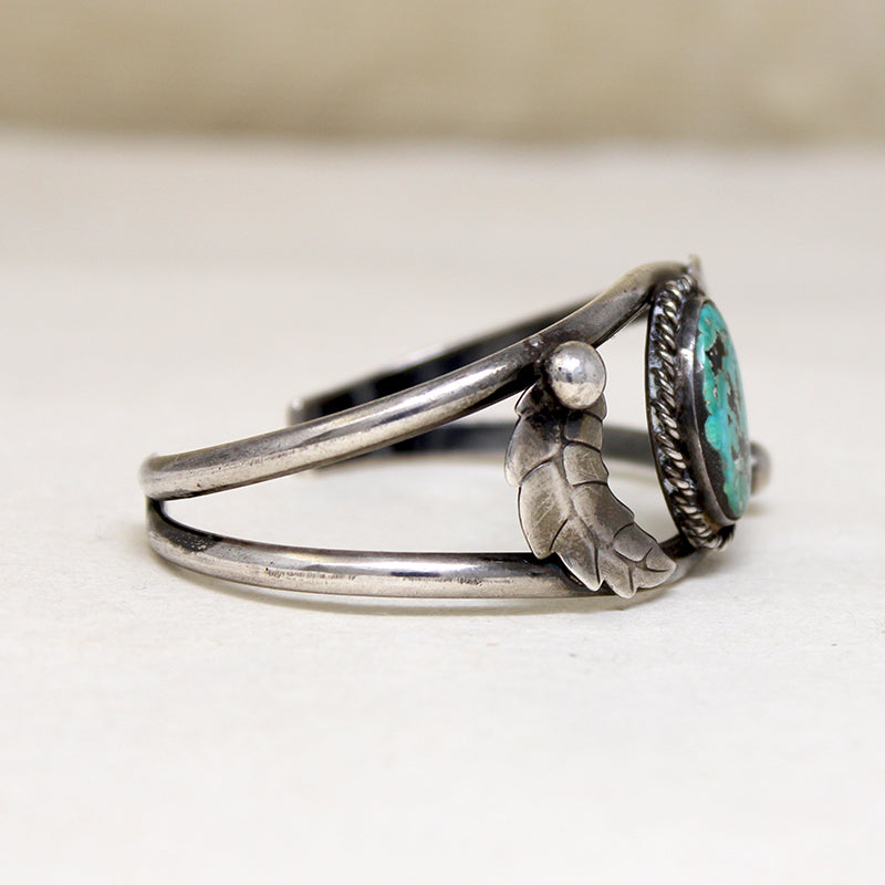Handsome Sterling Cuff with Turquoise & Leaves