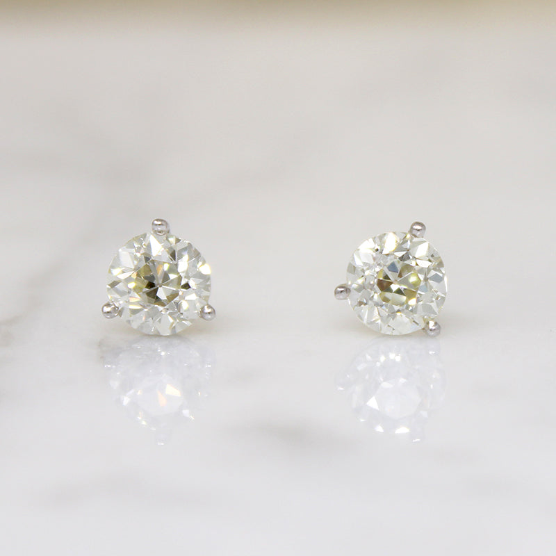 1.83tcw Old Mine & Old Euro Cut Diamond Stud Earrings
