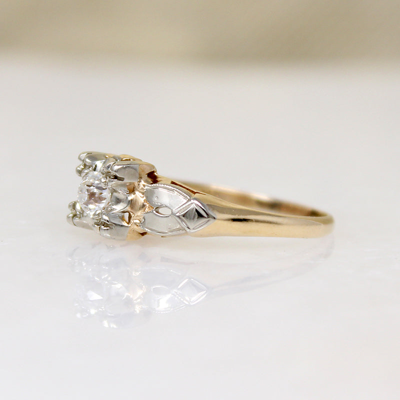 Charming Two-Tone Gold & Diamond Solitaire Ring