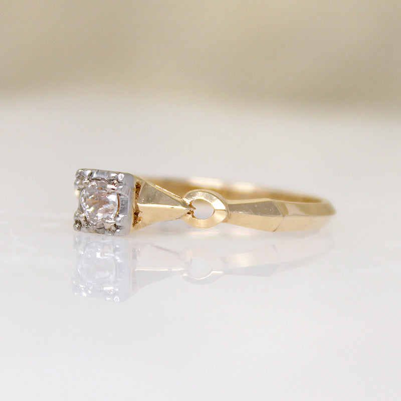 Geometric Retro Solitaire with Old Mine Cut Diamond