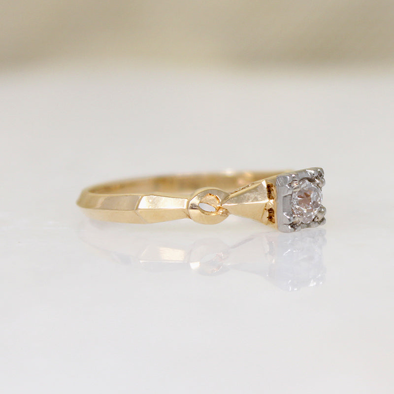 Geometric Retro Solitaire with Old Mine Cut Diamond