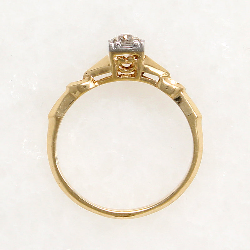 Geometric Retro Solitaire with Old Mine Cut Diamond