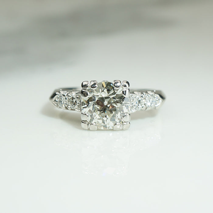 Classic 1940s Old Euro Diamond Platinum Engagement Ring