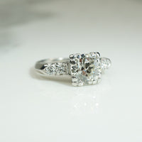 Classic 1940s Old Euro Diamond Platinum Engagement Ring
