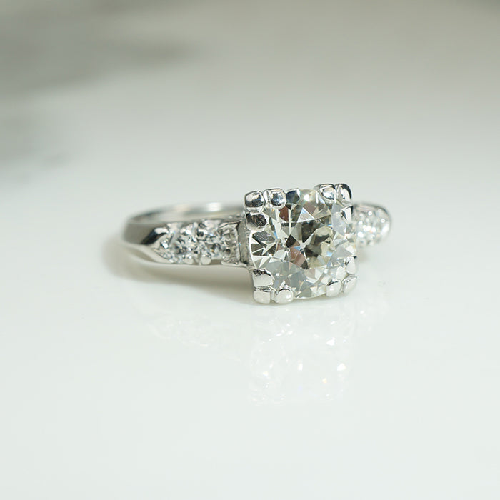 Classic 1940s Old Euro Diamond Platinum Engagement Ring