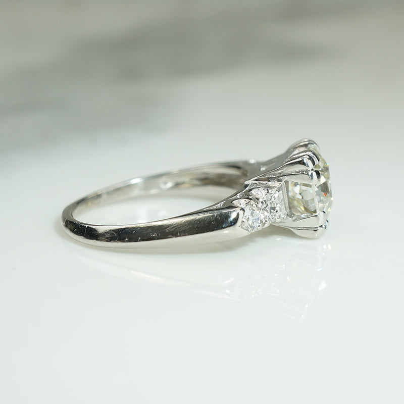 Classic 1940s Old Euro Diamond Platinum Engagement Ring
