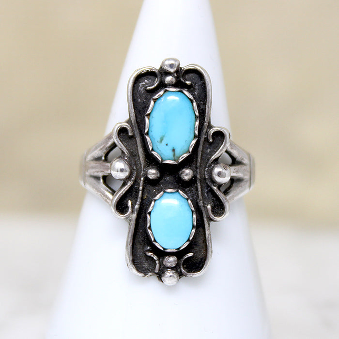 Bright Blue Turquoise & Sterling Silver Overlay Ring