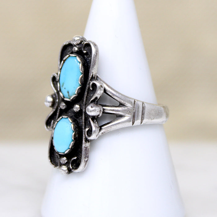 Bright Blue Turquoise & Sterling Silver Overlay Ring