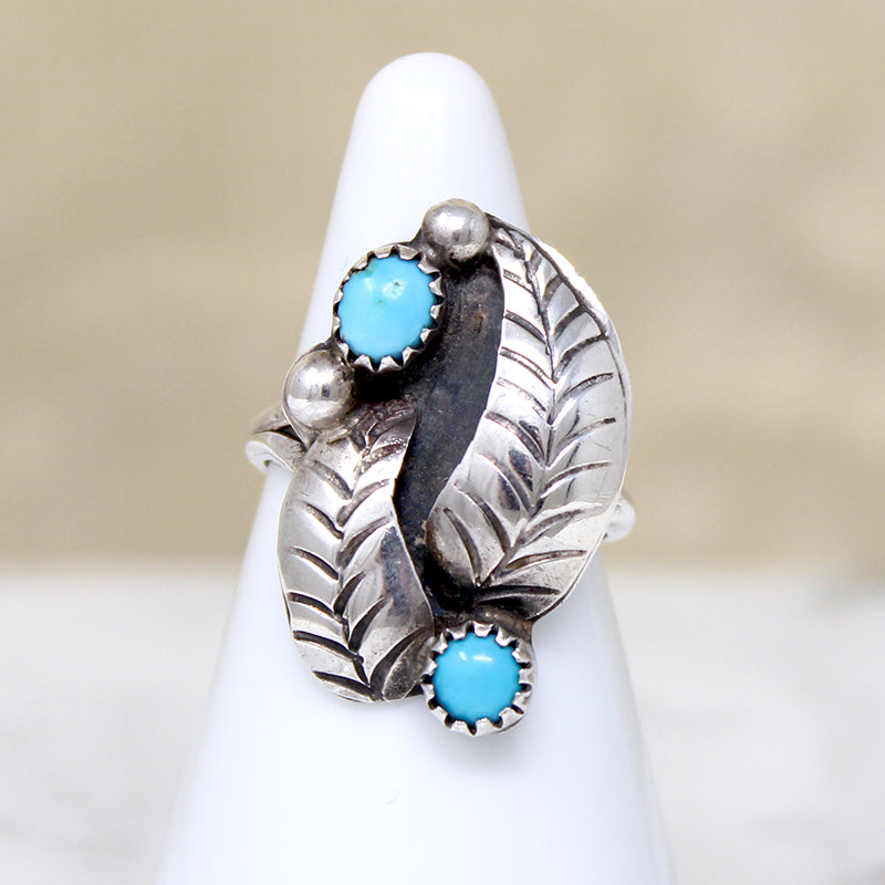 Sterling Silver Leaves & Turquoise Ring