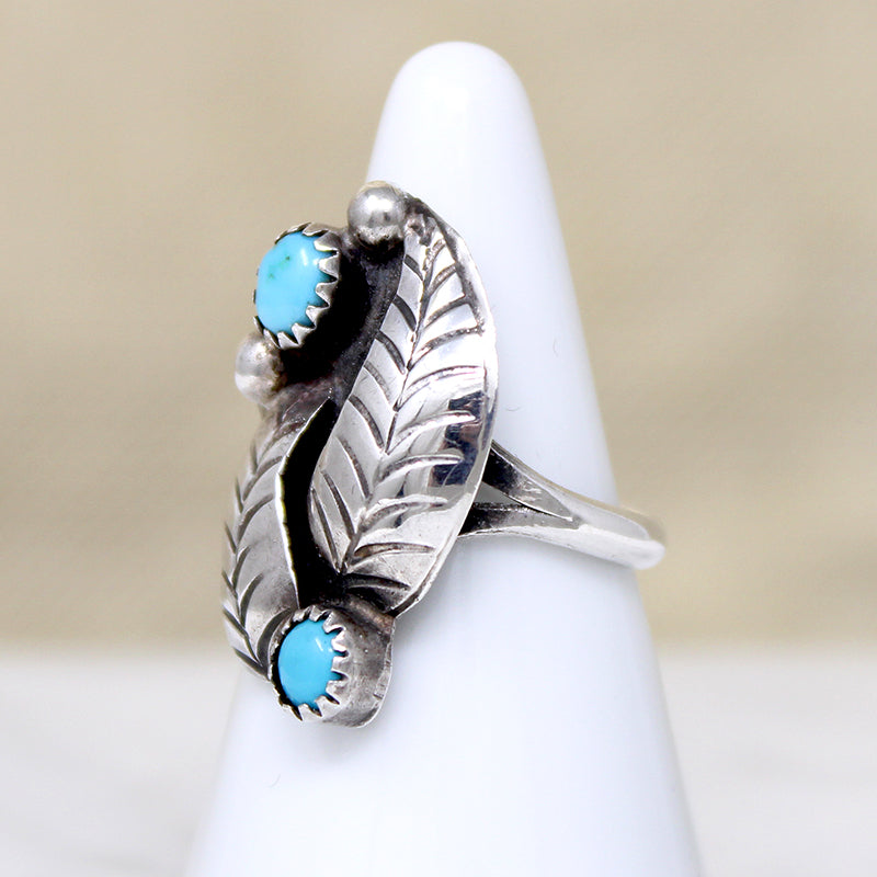 Sterling Silver Leaves & Turquoise Ring