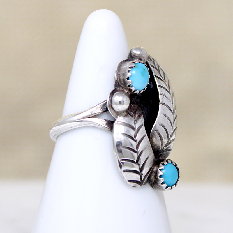 Sterling Silver Leaves & Turquoise Ring