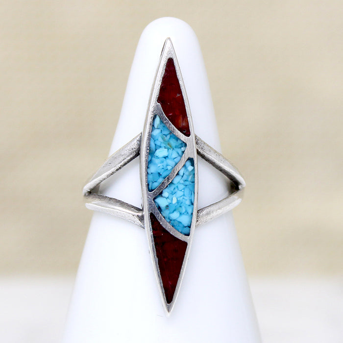 Wicked Coral & Turquoise Navette Ring