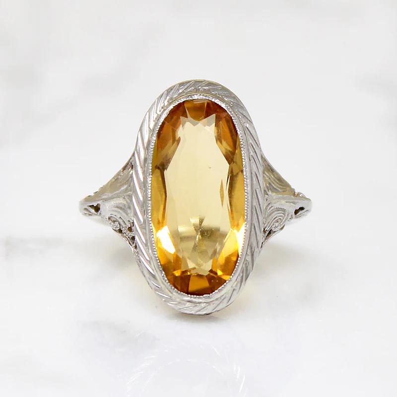 Glowing Citrine in Art Deco Filigree Ring