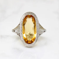 Glowing Citrine in Art Deco Filigree Ring