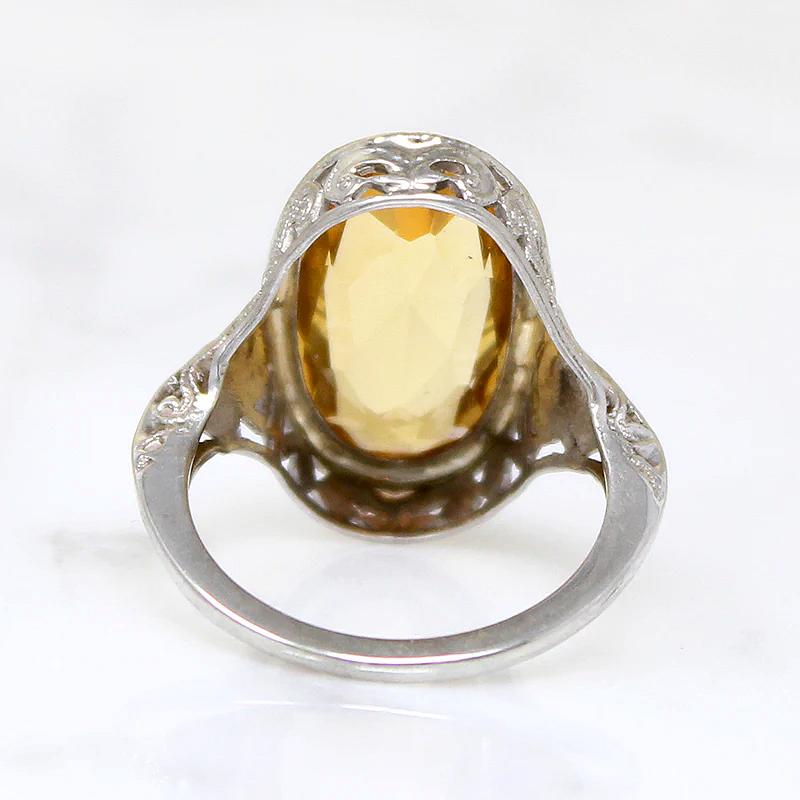 Glowing Citrine in Art Deco Filigree Ring