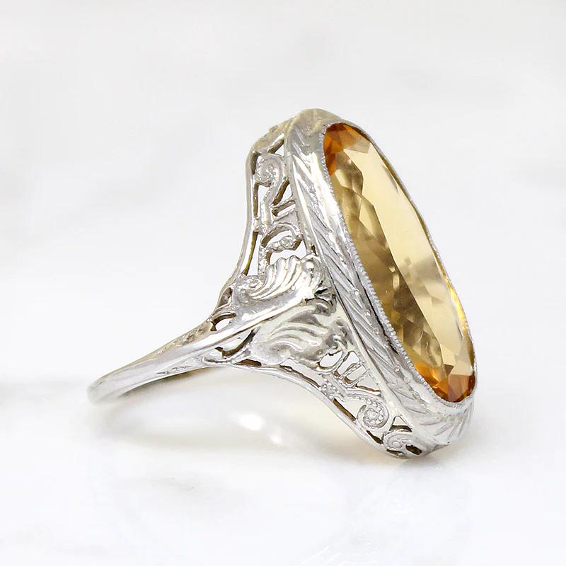 Glowing Citrine in Art Deco Filigree Ring