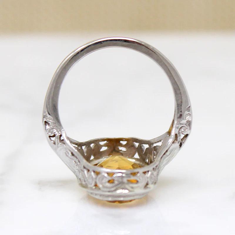 Glowing Citrine in Art Deco Filigree Ring