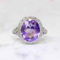 Fresh Bright Amethyst in Glittering Art Deco Filigree Ring