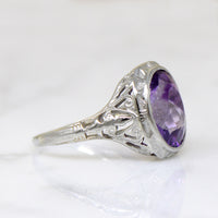 Fresh Bright Amethyst in Glittering Art Deco Filigree Ring