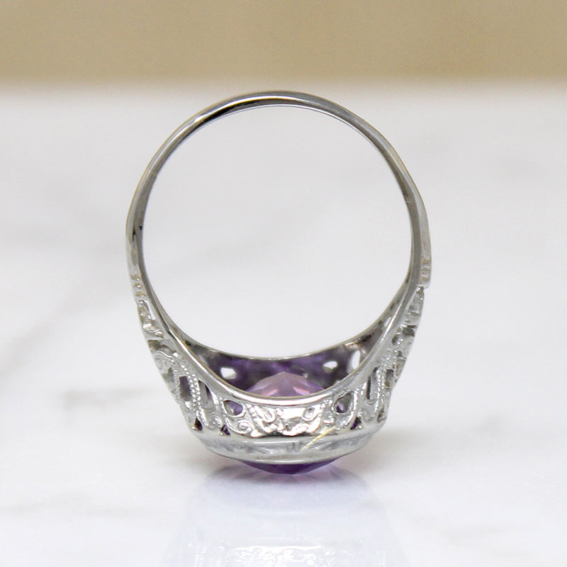 Fresh Bright Amethyst in Glittering Art Deco Filigree Ring