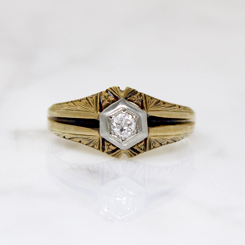Heavily Engraved Two-Tone Art Deco Diamond Band