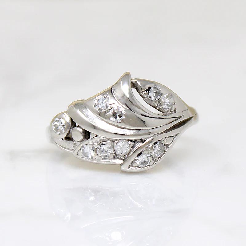 Jaunty White Gold & Diamond Leaf Ring