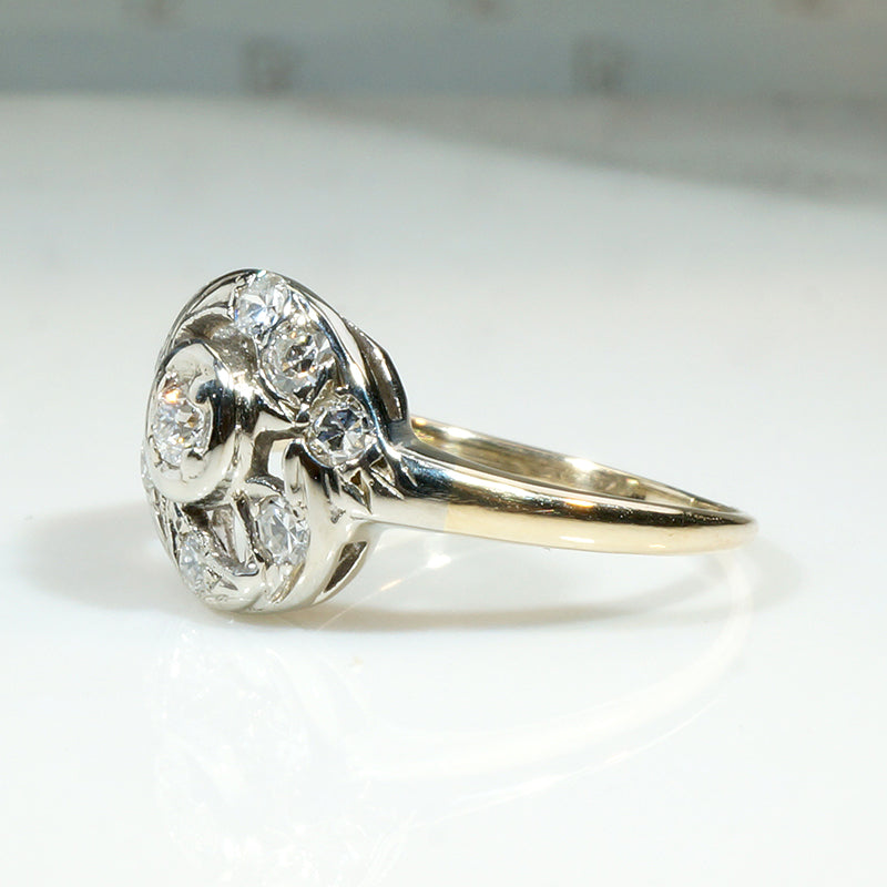 Jaunty Two-Tone Swirl Diamond Ring