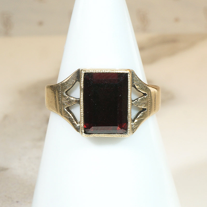 Antique Garnet in 12k Gold Signet-Style Ring