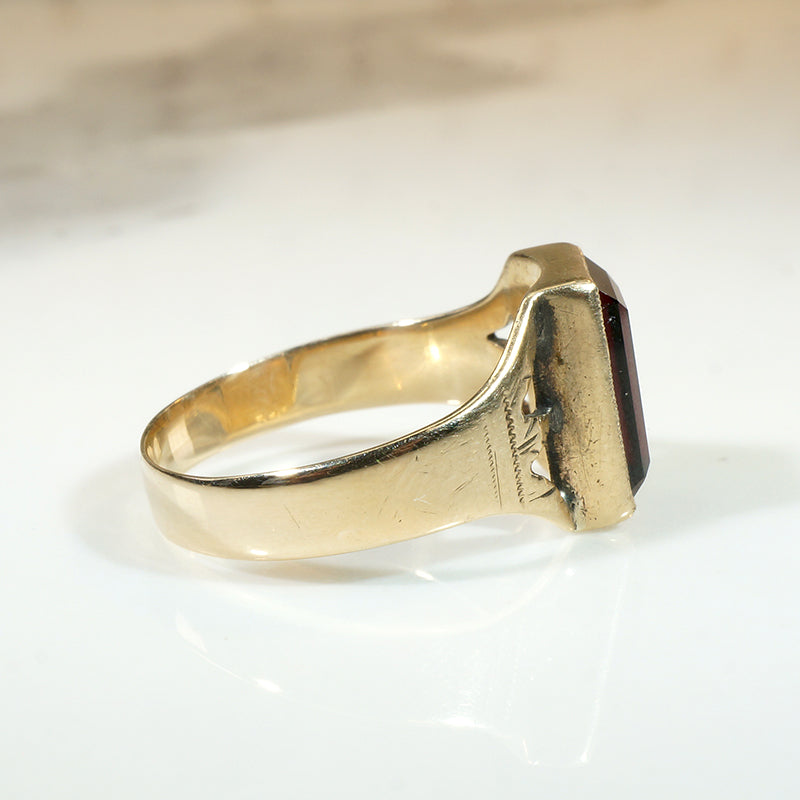 Antique Garnet in 12k Gold Signet-Style Ring