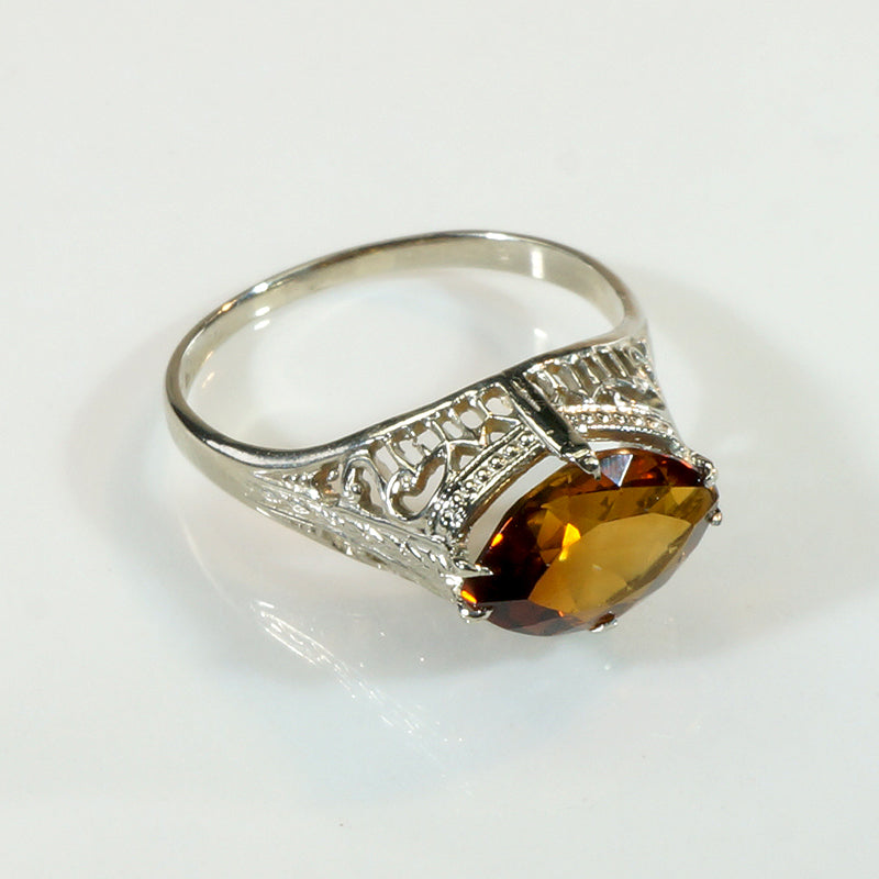 Glittering Cognac-Colored Citrine Filigree Ring