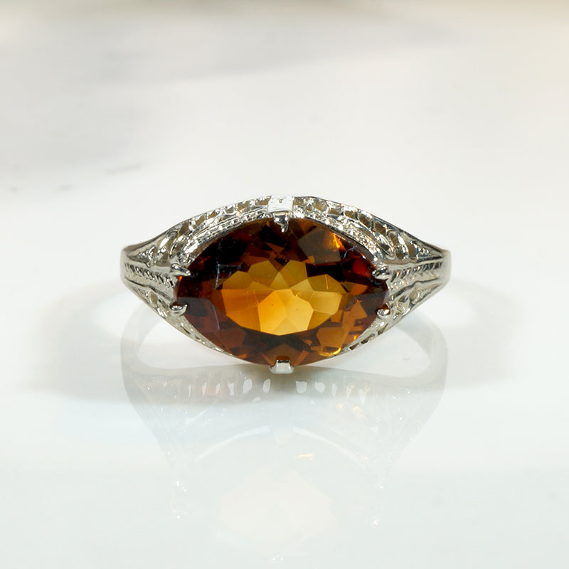 Glittering Cognac-Colored Citrine Filigree Ring