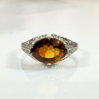 Glittering Cognac-Colored Citrine Filigree Ring