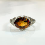 Glittering Cognac-Colored Citrine Filigree Ring