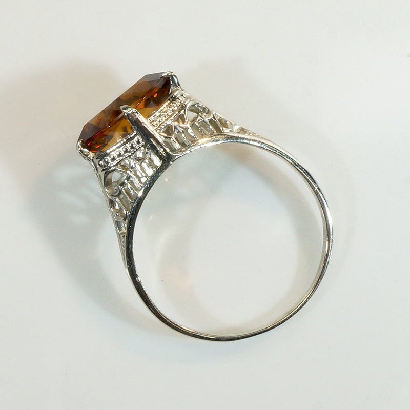 Glittering Cognac-Colored Citrine Filigree Ring