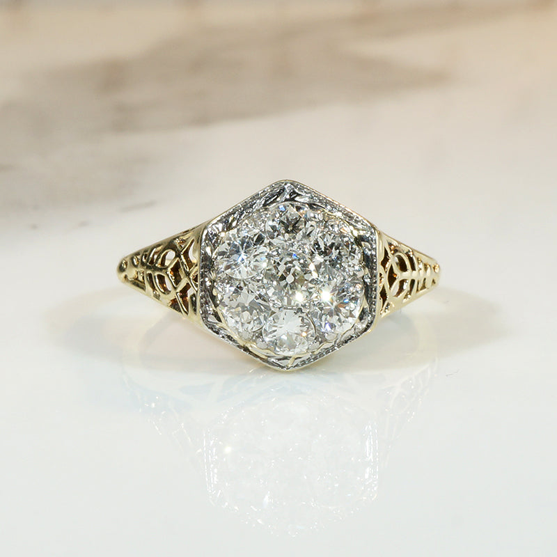 Diamond Cluster in Two-Tone Filigree Ring