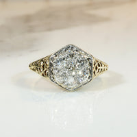 Diamond Cluster in Two-Tone Filigree Ring