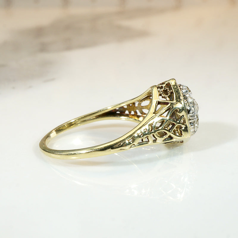 Diamond Cluster in Two-Tone Filigree Ring