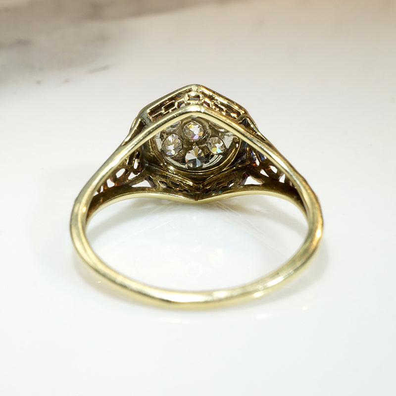 Diamond Cluster in Two-Tone Filigree Ring