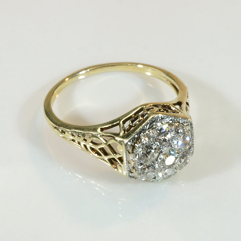 Diamond Cluster in Two-Tone Filigree Ring