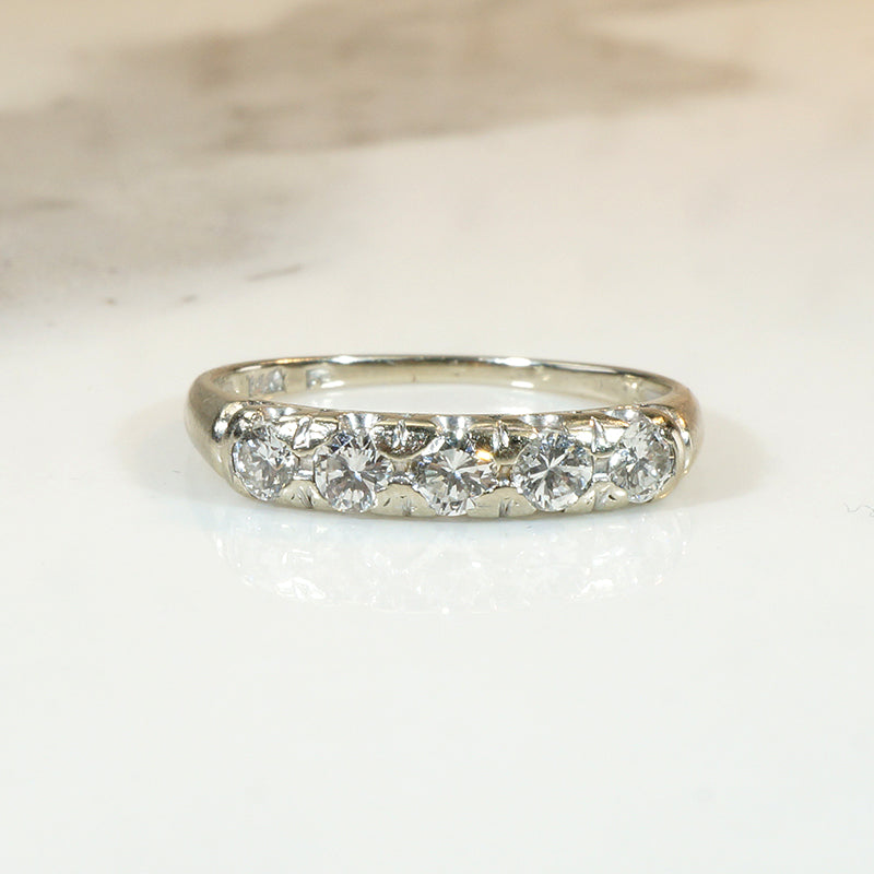 Softly Curved Five Diamond & White Gold Band
