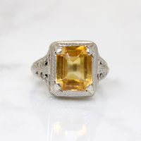 Honey-Colored Citrine in White Gold Filigree Ring