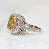 Honey-Colored Citrine in White Gold Filigree Ring