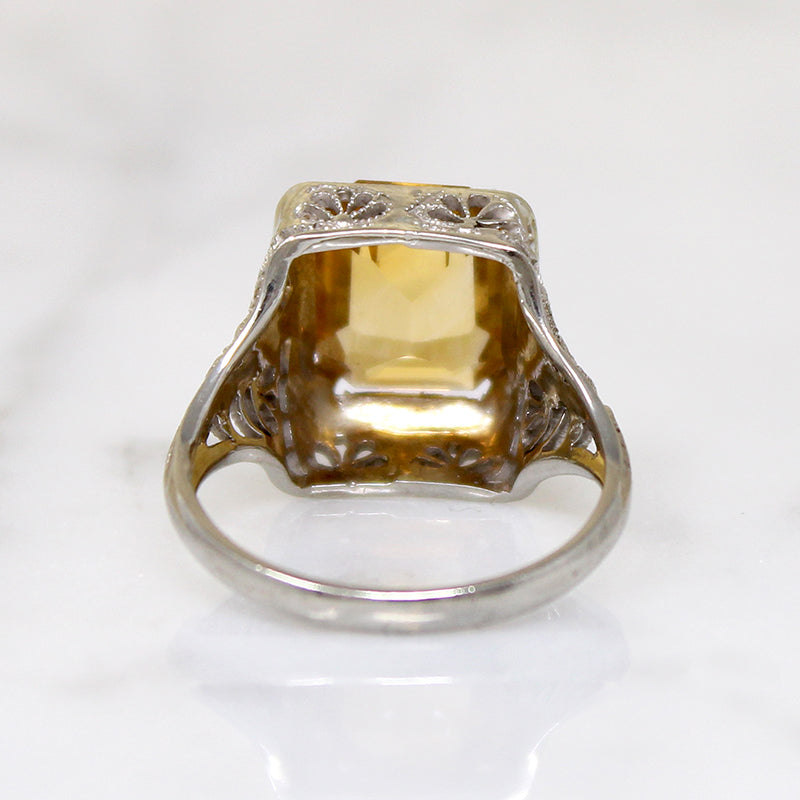 Honey-Colored Citrine in White Gold Filigree Ring