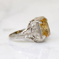Honey-Colored Citrine in White Gold Filigree Ring