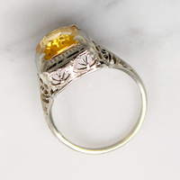Honey-Colored Citrine in White Gold Filigree Ring