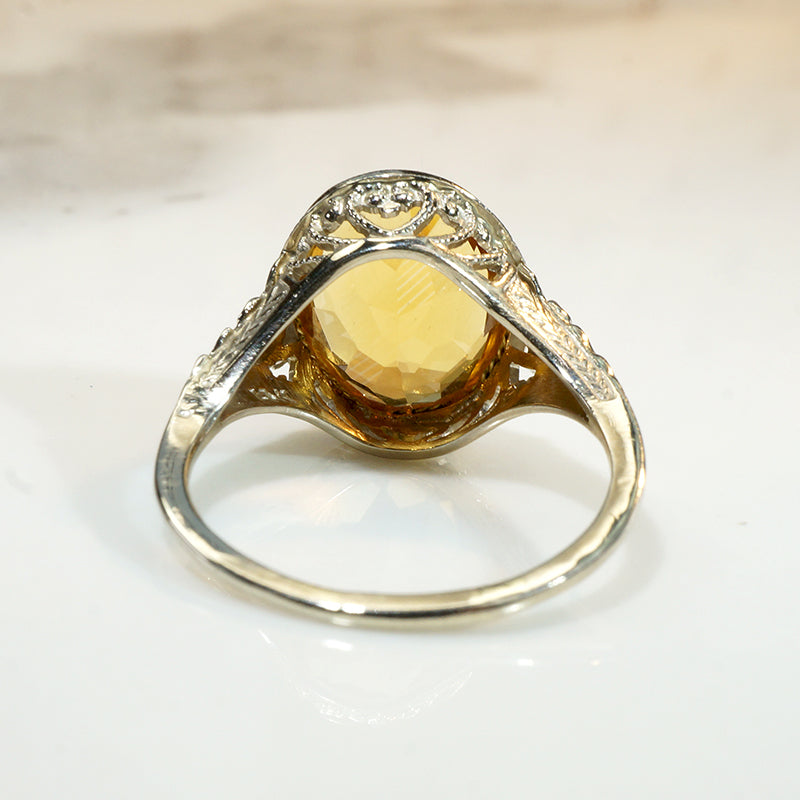 Romantic Citrine & White Gold Filigree Ring