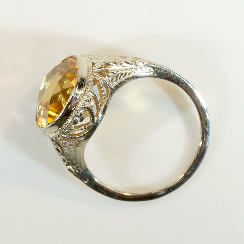 Romantic Citrine & White Gold Filigree Ring